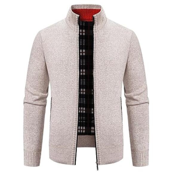 Mens Knit Sweater Cardigan Full Zip Long Sleeve Pockets Fall Winter